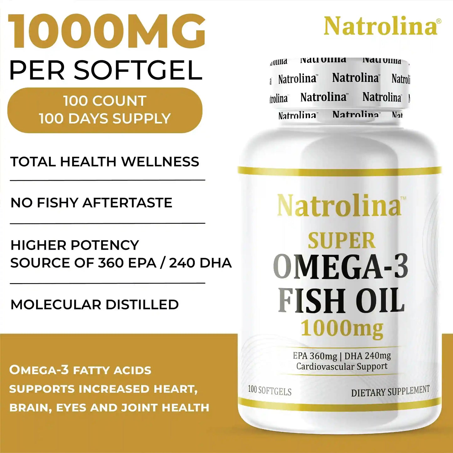 Natrolina Super Omega 3 Fish Oil 1000mg 100 Softgels
