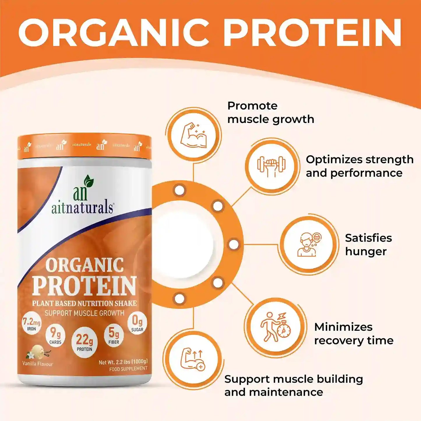 Aitnaturals Organic Protein Powder, Vegan, Non-Dairy, French Vannila