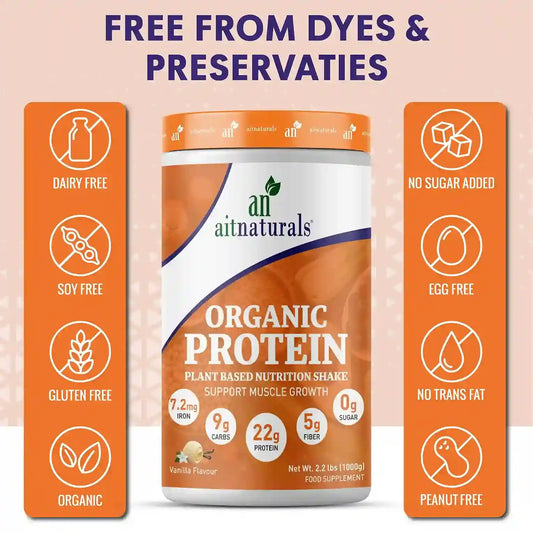 Aitnaturals Organic Protein Powder, Vegan, Non-Dairy, French Vannila