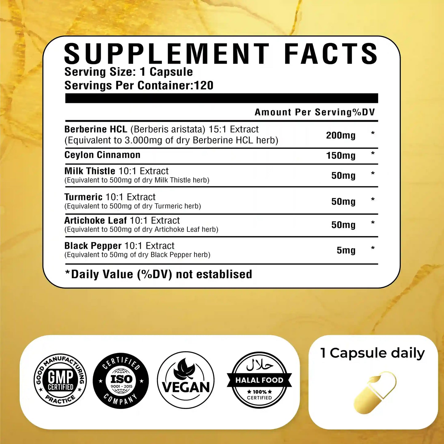 Natrolina Premium Berberine HCL, 120 Capsules