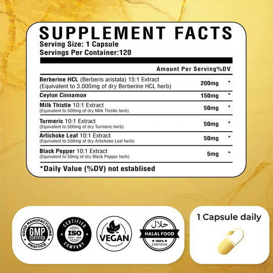 Natrolina Premium Berberine HCL, 120 Capsules