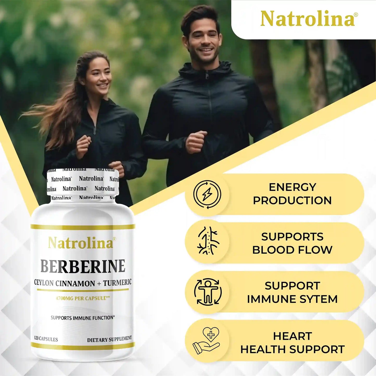 Natrolina Premium Berberine HCL, 120 Capsules