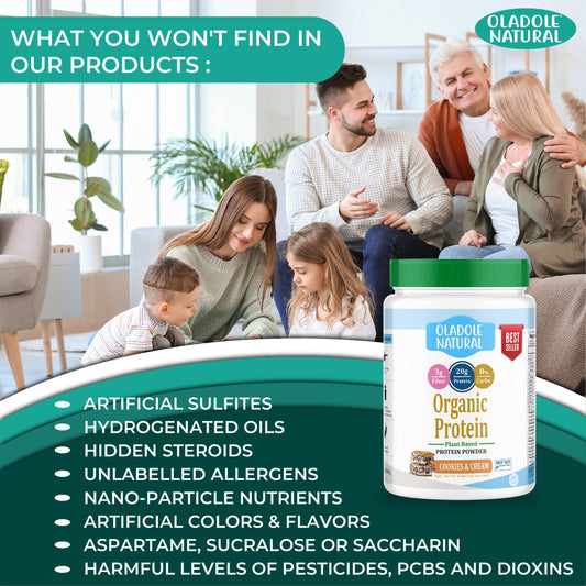 Oladole Natural Plant Based Organic Protein Powder 1Kg Cookies & Cream