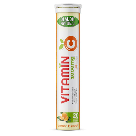 Oladole Natural Vitamin C Effervescent + Zinc Orange Flavor- 1000mg (20 Tablets)