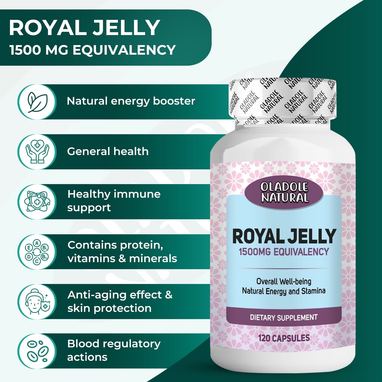 Oladole Natural Royal Jelly 1500mg - 120 Capsules
