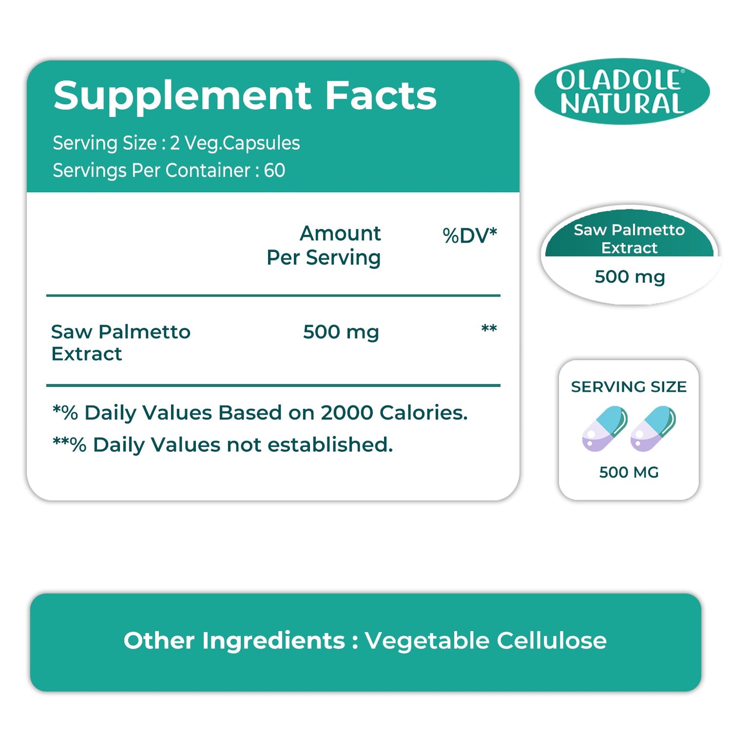 Oladole Natural Saw Palmetto Extract 500mg 120 Capsules