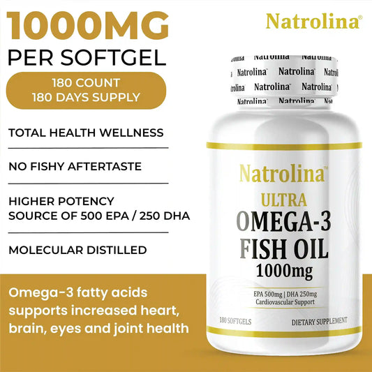 Natrolina Ultra Omega 3 Fish Oil 1000mg, 180 Softgels