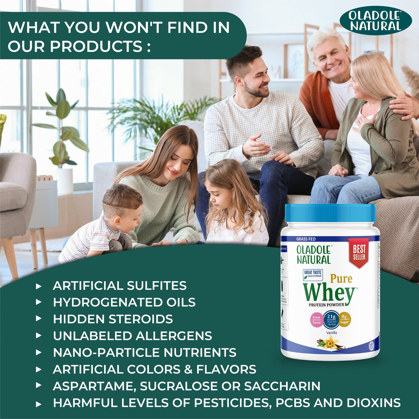 Oladole Natural Whey Protein Powder 820g Vanilla Bean