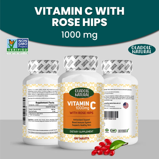 Oladole Natural Vitamin C 1000 mg with Rose Hips 100 Tablets