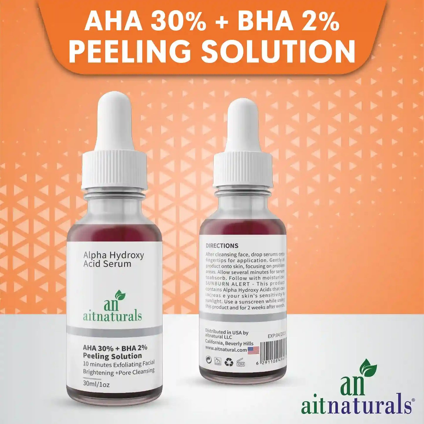 Aitnaturals AHA 30% + BHA 2% Peeling Solution, 30ml