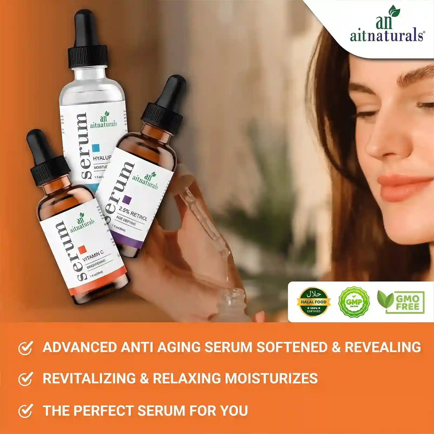 Aitnaturals Anti Aging Set with Vitamin C Retinol and Hyaluronic Acid
