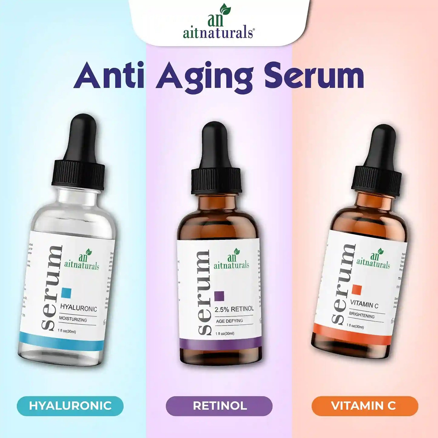 Aitnaturals Anti Aging Set with Vitamin C Retinol and Hyaluronic Acid