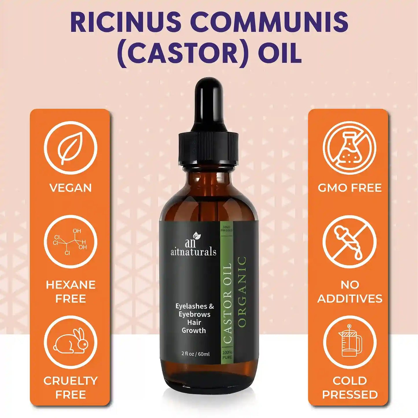 Aitnaturals Castor Oil for Eyelashes & Hair Growth, 60ml
