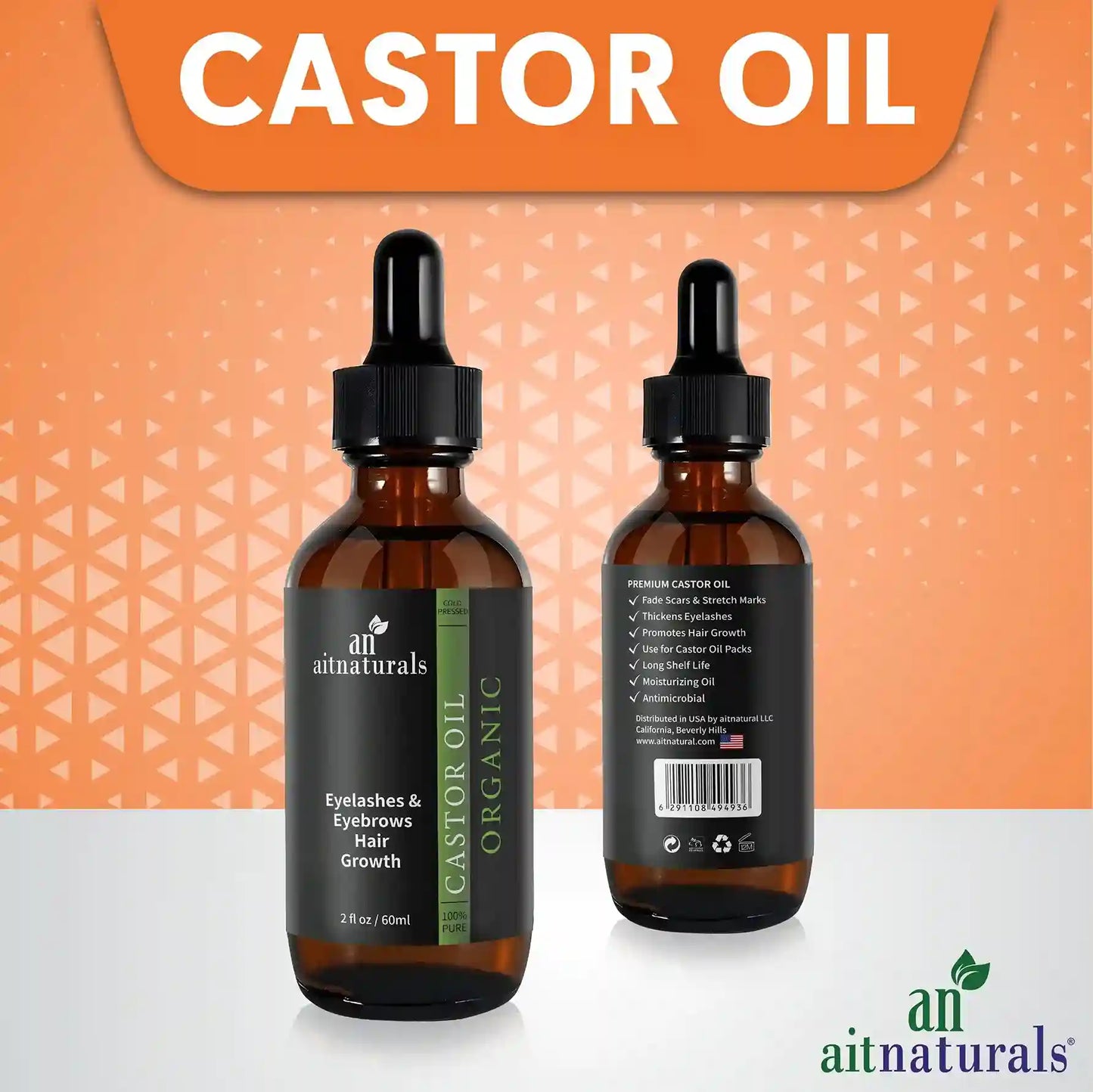 Aitnaturals Castor Oil for Eyelashes & Hair Growth, 60ml