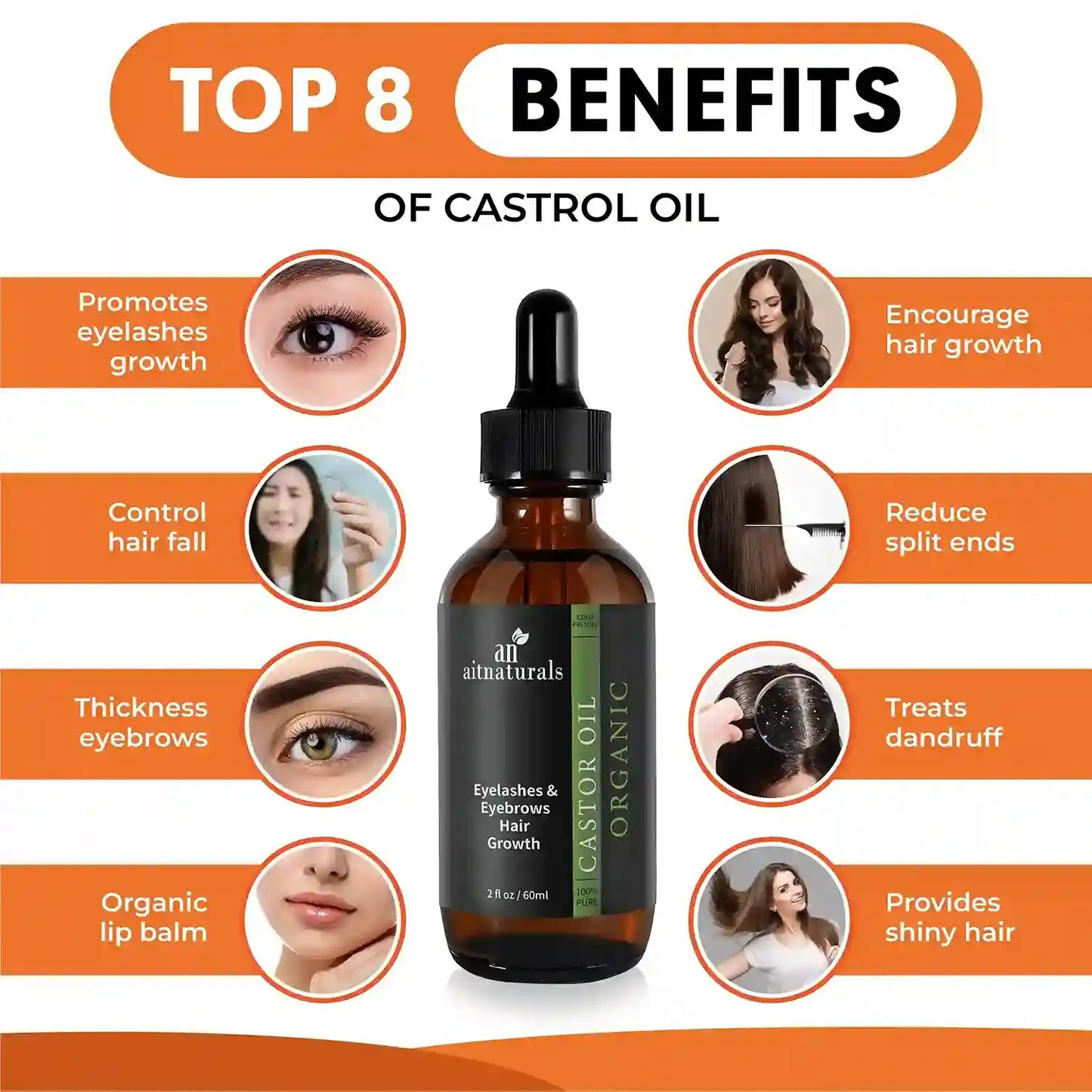 Aitnaturals Castor Oil for Eyelashes & Hair Growth, 60ml