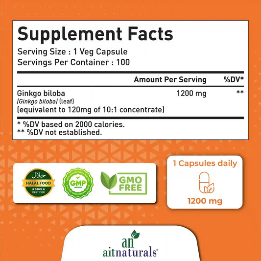 Gingko Biloba - 1200 mg (100 Capsules)