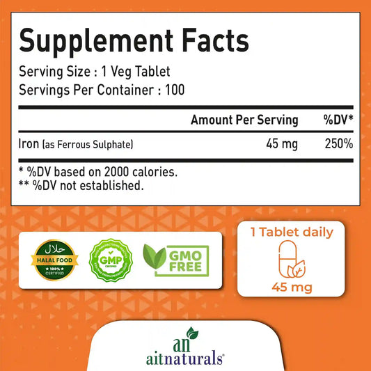 Iron - 45mg (100 Tablets)