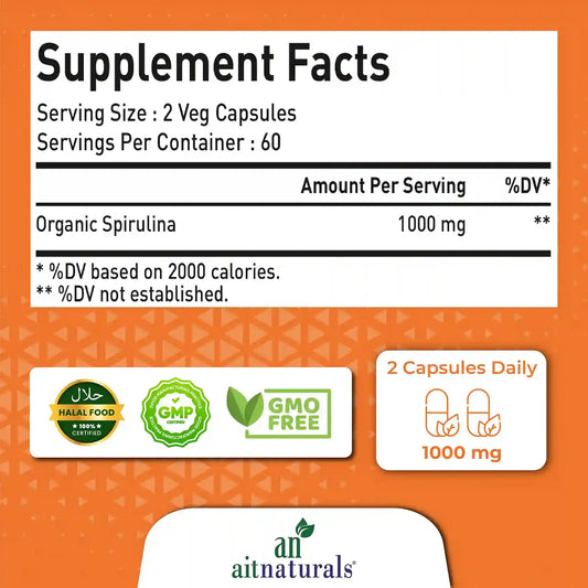 Organic Spirulina - 1000 mg (120 Capsules)