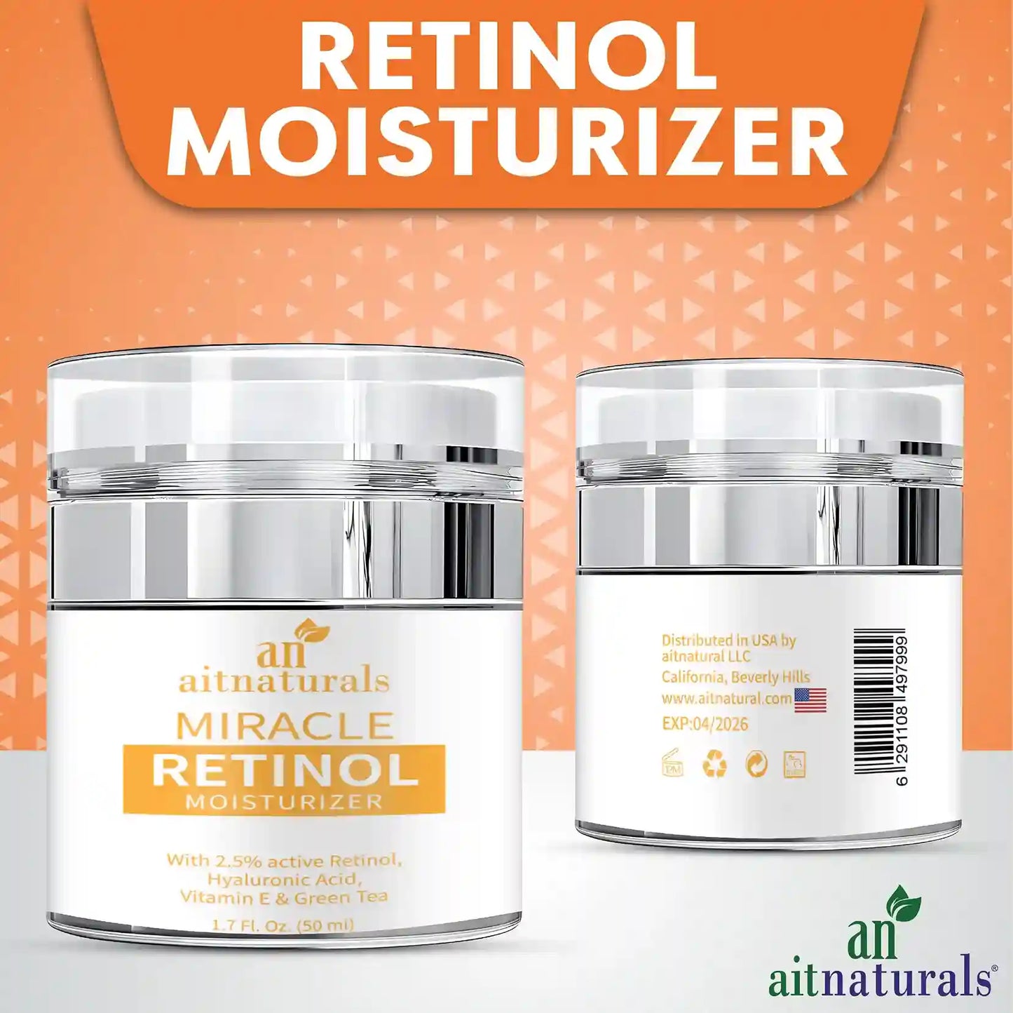 Aitnaturals Retinol Moisturizer Cream 1.7 Oz 50 ml for Face & Eye