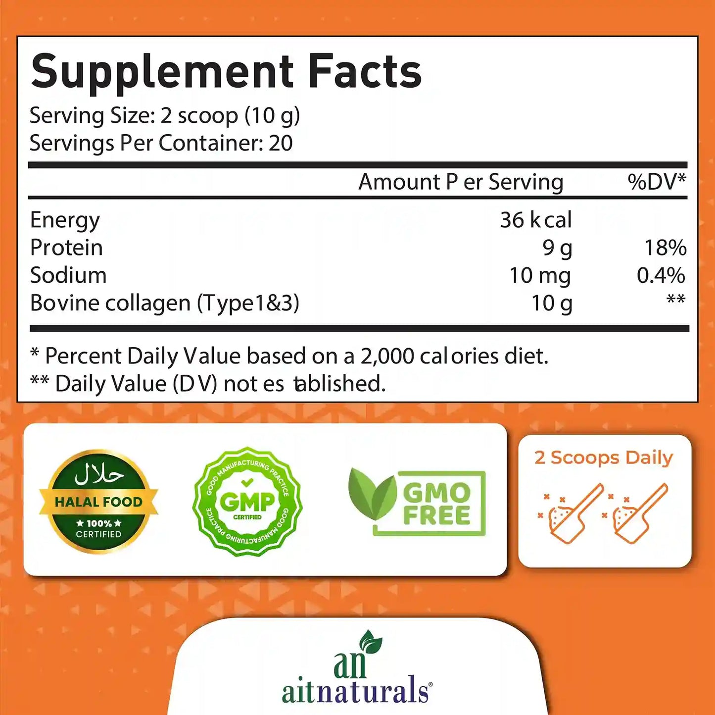Aitnaturals Super Collagen Peptides Powder Type I & III
