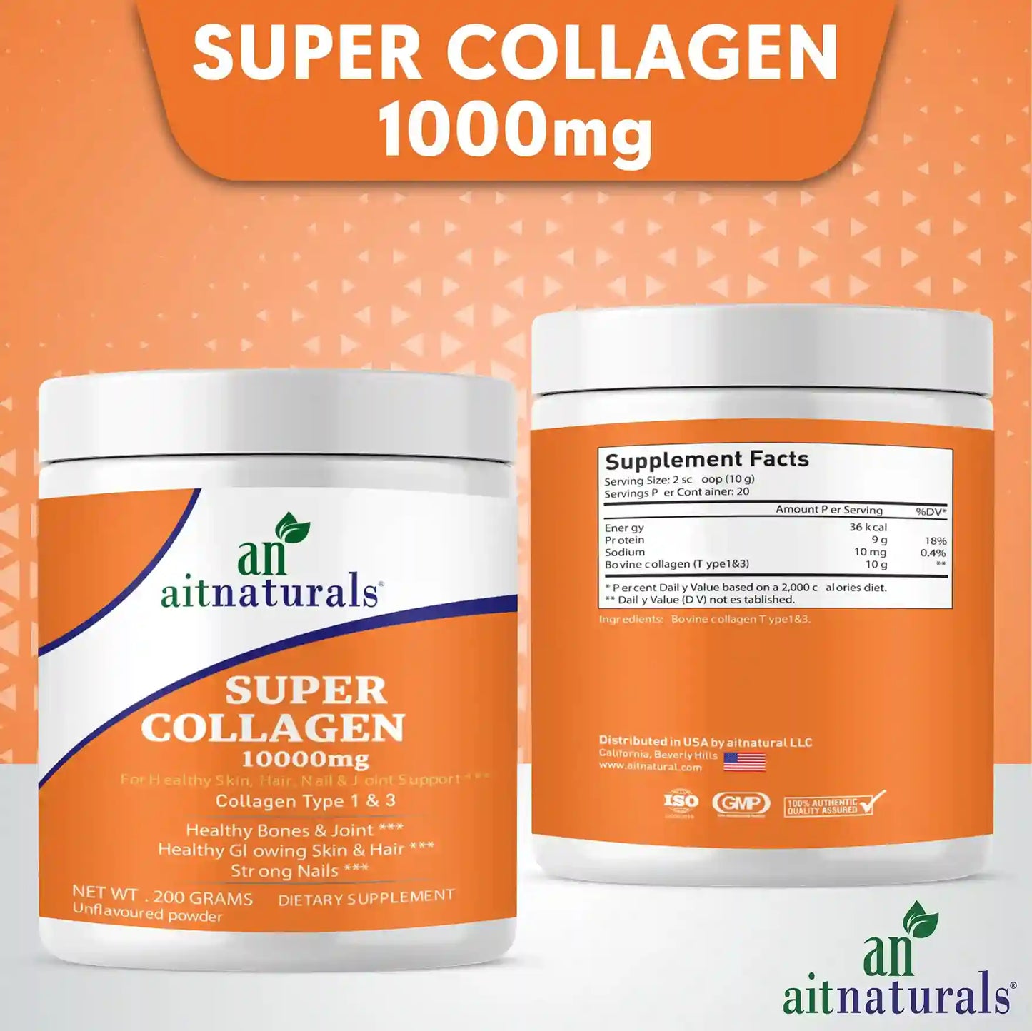 Aitnaturals Super Collagen Peptides Powder Type I & III