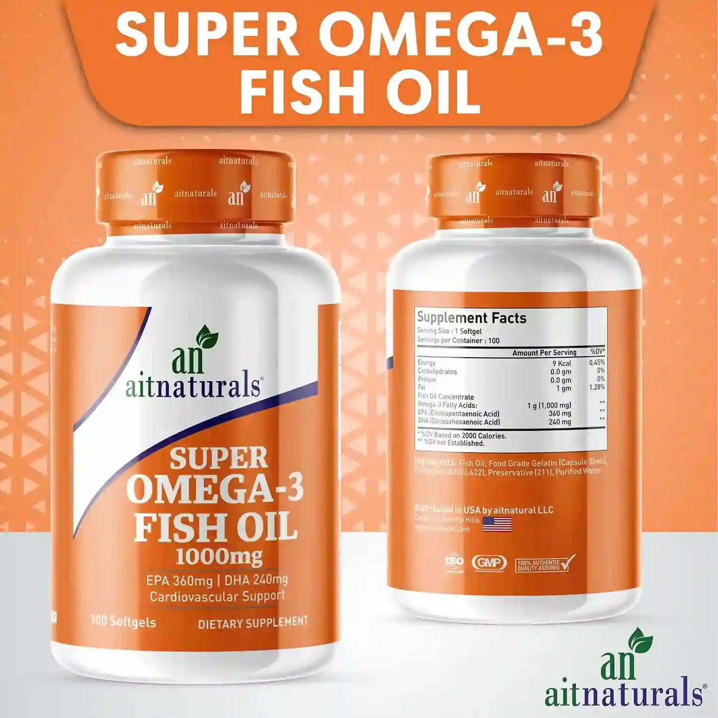 Aitnaturals Super Omega 3 Fish Oil 1000mg, 360 EPA, 240 DHA