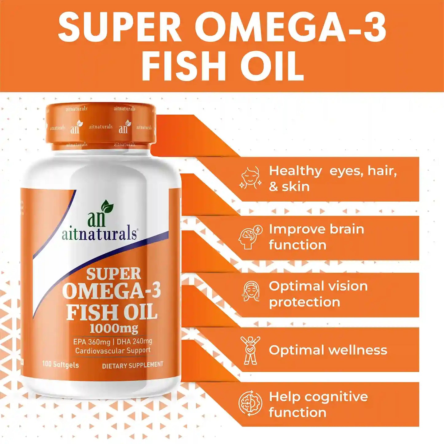 Aitnaturals Super Omega 3 Fish Oil 1000mg, 360 EPA, 240 DHA
