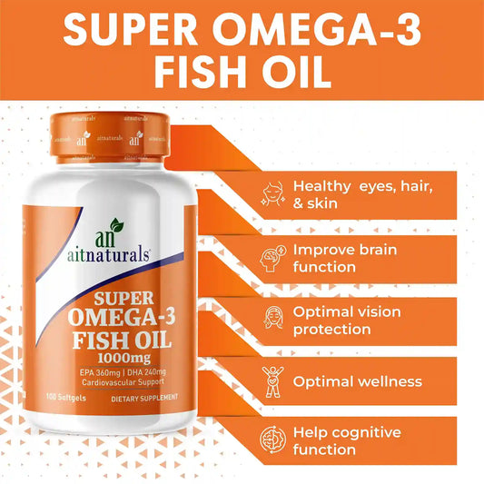 Aitnaturals Super Omega 3 Fish Oil 1000mg, 360 EPA, 240 DHA