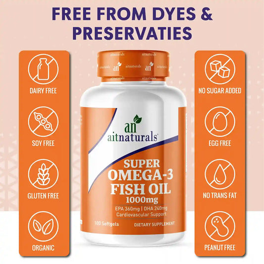 Aitnaturals Super Omega 3 Fish Oil 1000mg, 360 EPA, 240 DHA