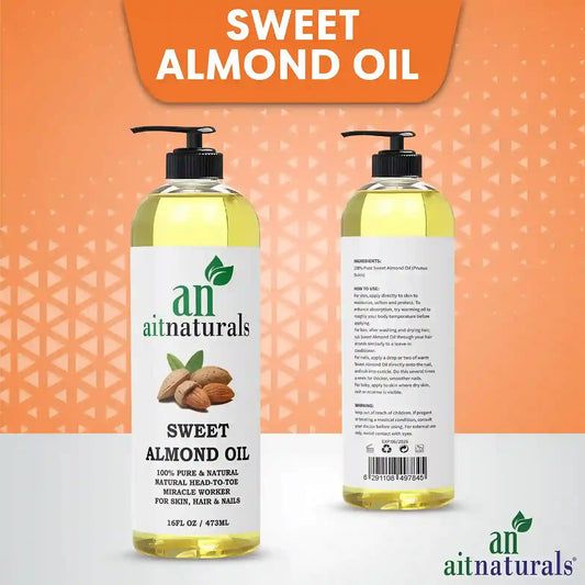 Aitnaturals Sweet Almond Oil 473ml for Hair Growth, Nail