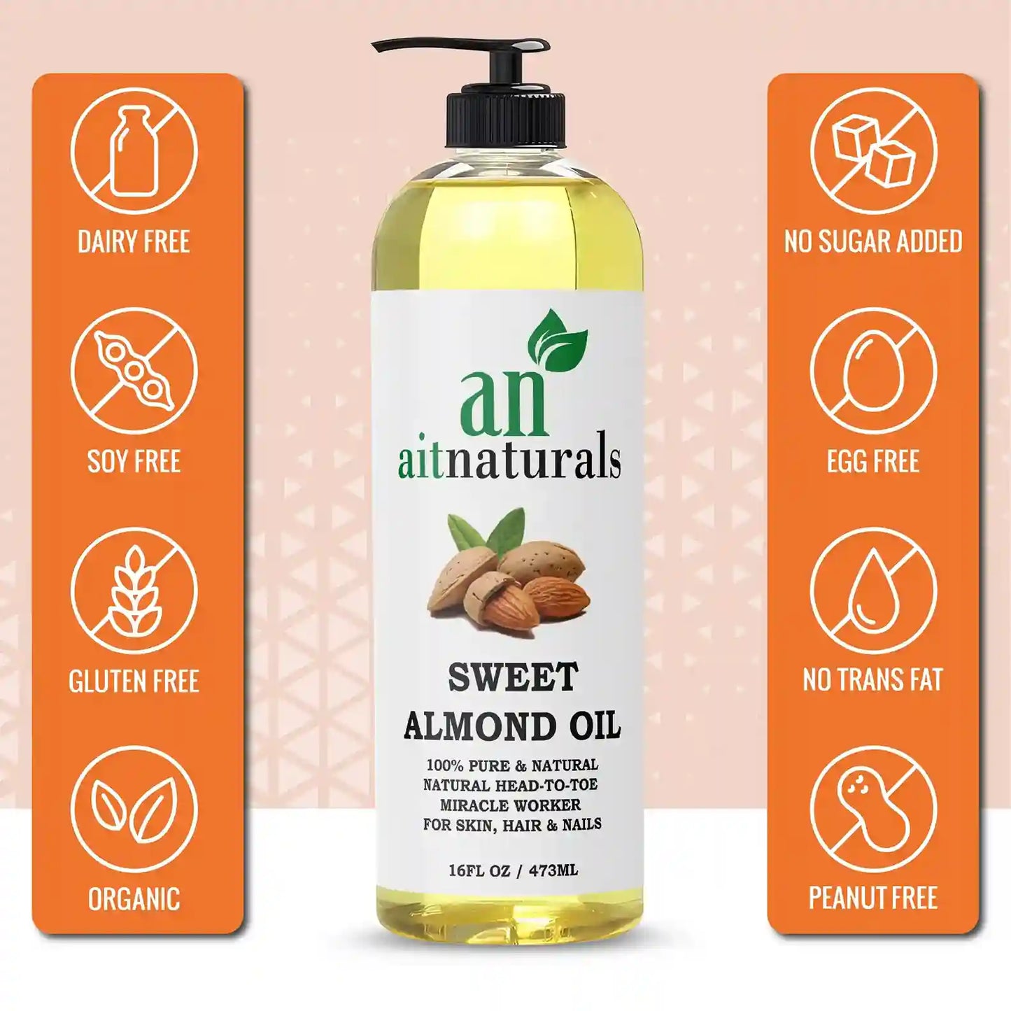 Aitnaturals Sweet Almond Oil 473ml for Hair Growth, Nail