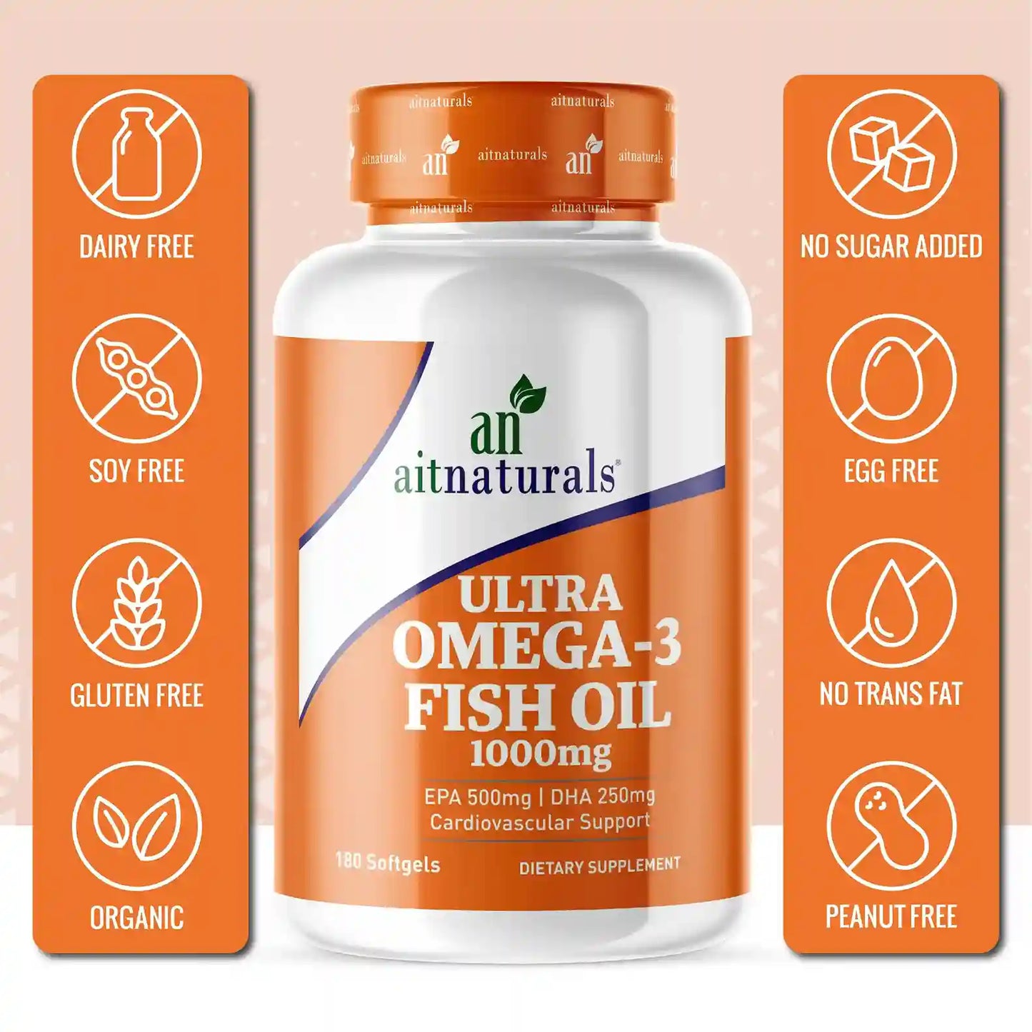 Aitnaturals Ultra Omega 3 Fish Oil 1000mg, 500 EPA, 250 DHA