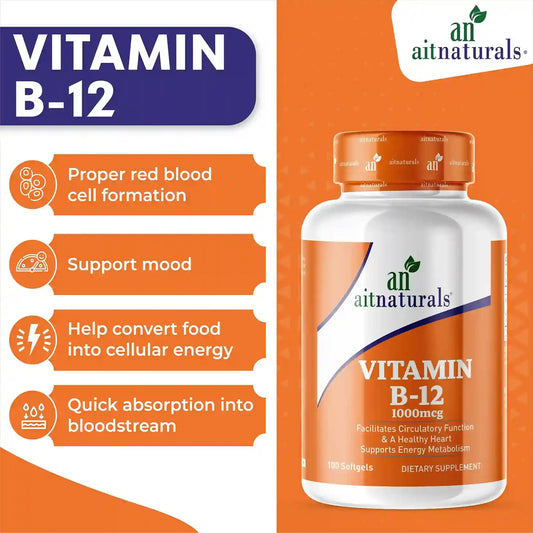 Aitnaturals Vitamin B12 (1000mcg)-100 Softgels