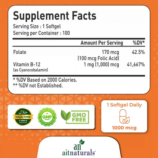Aitnaturals Vitamin B12 (1000mcg)-100 Softgels