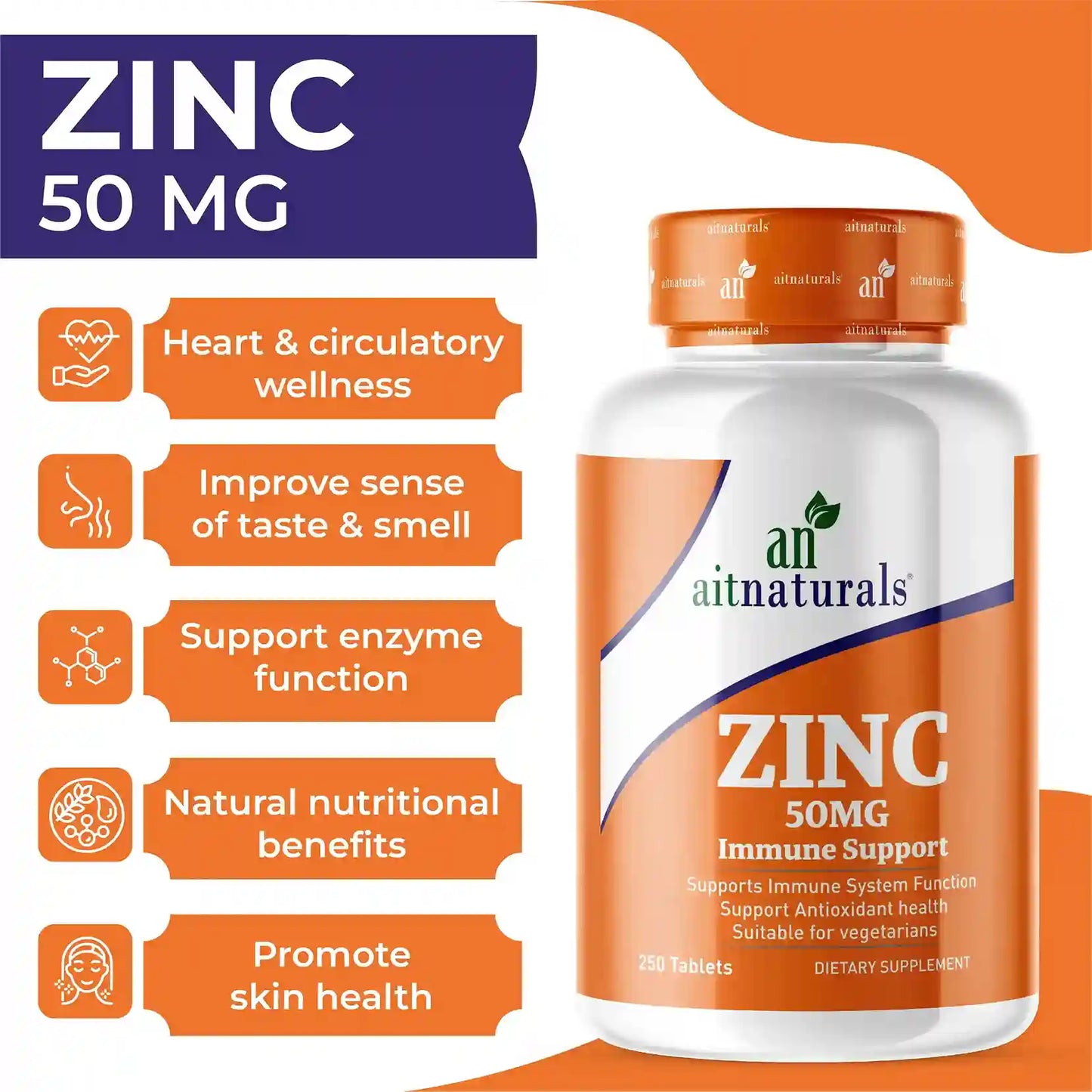 Aitnaturals Zinc Gluconate 50mg, Supports Wellness & Immune
