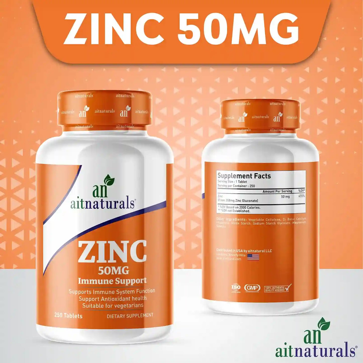 Aitnaturals Zinc Gluconate 50mg, Supports Wellness & Immune