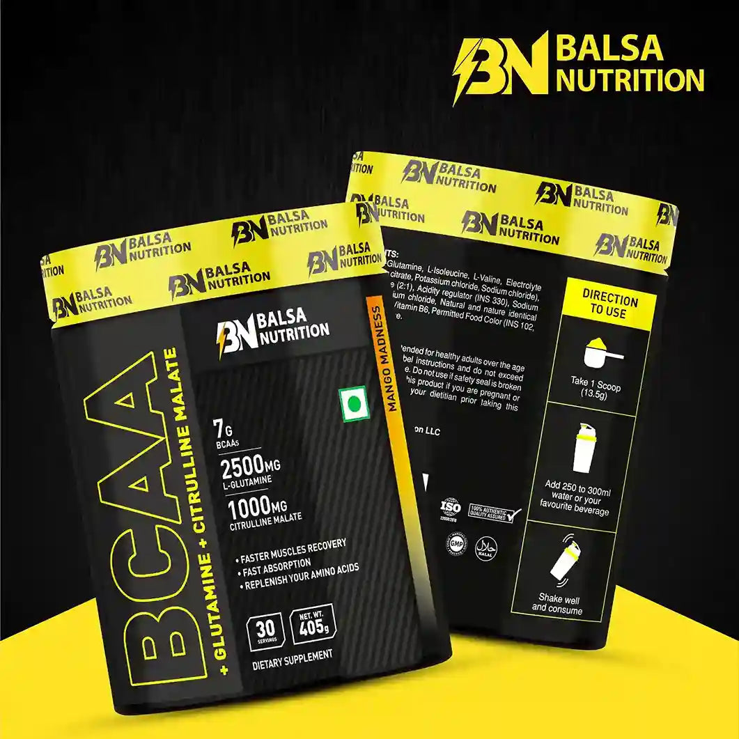 Balsa Nutrition BCAA With Glutamine + Citrulline Malate Powder- 405g
