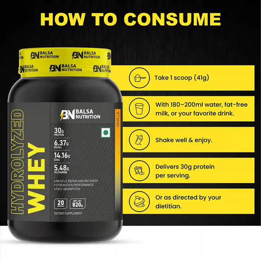 Balsa Nutrition Hydrolyzed Whey Protein Powder 820g Vanilla Flavor