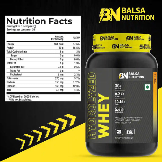 Balsa Nutrition Hydrolyzed Whey Protein Powder 820g Vanilla Flavor
