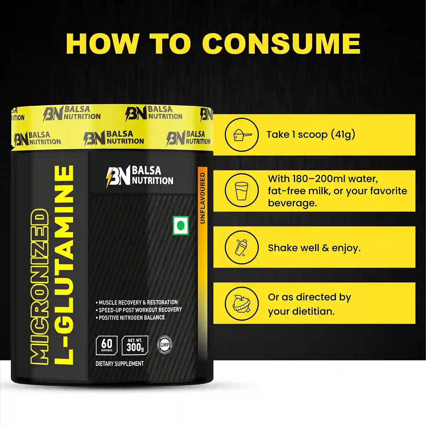 Balsa Nutrition Micronized L-Glutamine Unflavoured Powder- 300g