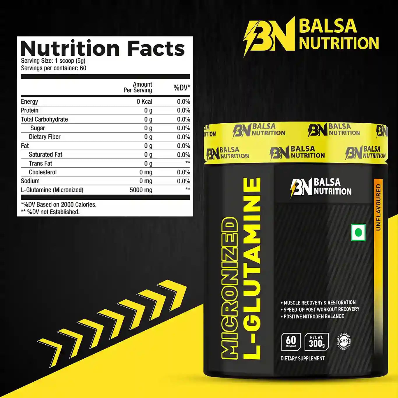 Balsa Nutrition Micronized L-Glutamine Unflavoured Powder- 300g