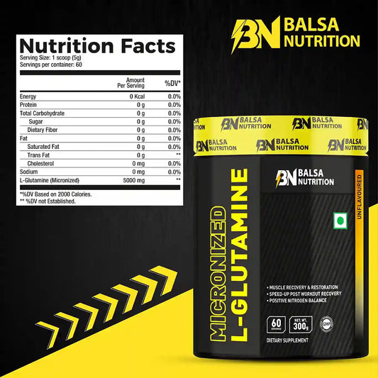 Balsa Nutrition Micronized L-Glutamine Unflavoured Powder- 300g