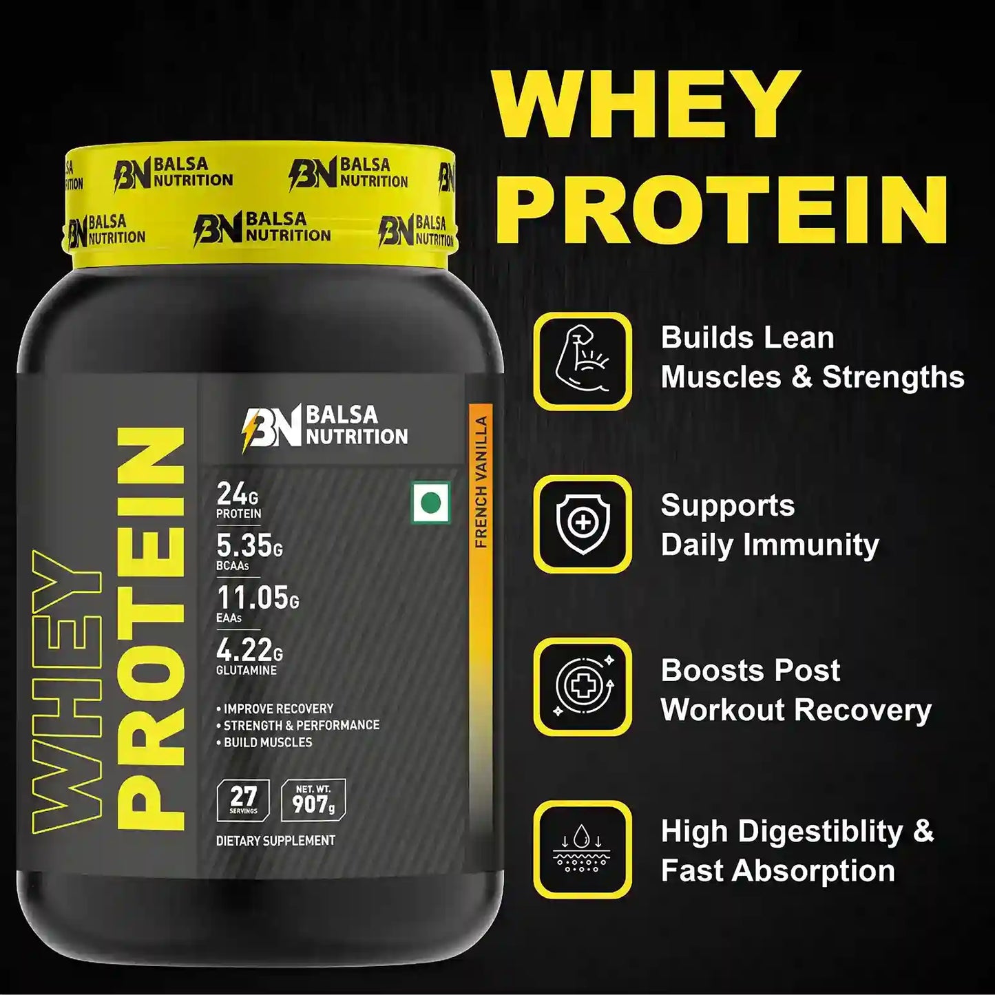 Balsa Nutrition Whey Protein Powder 907g , French Vanilla Flavour