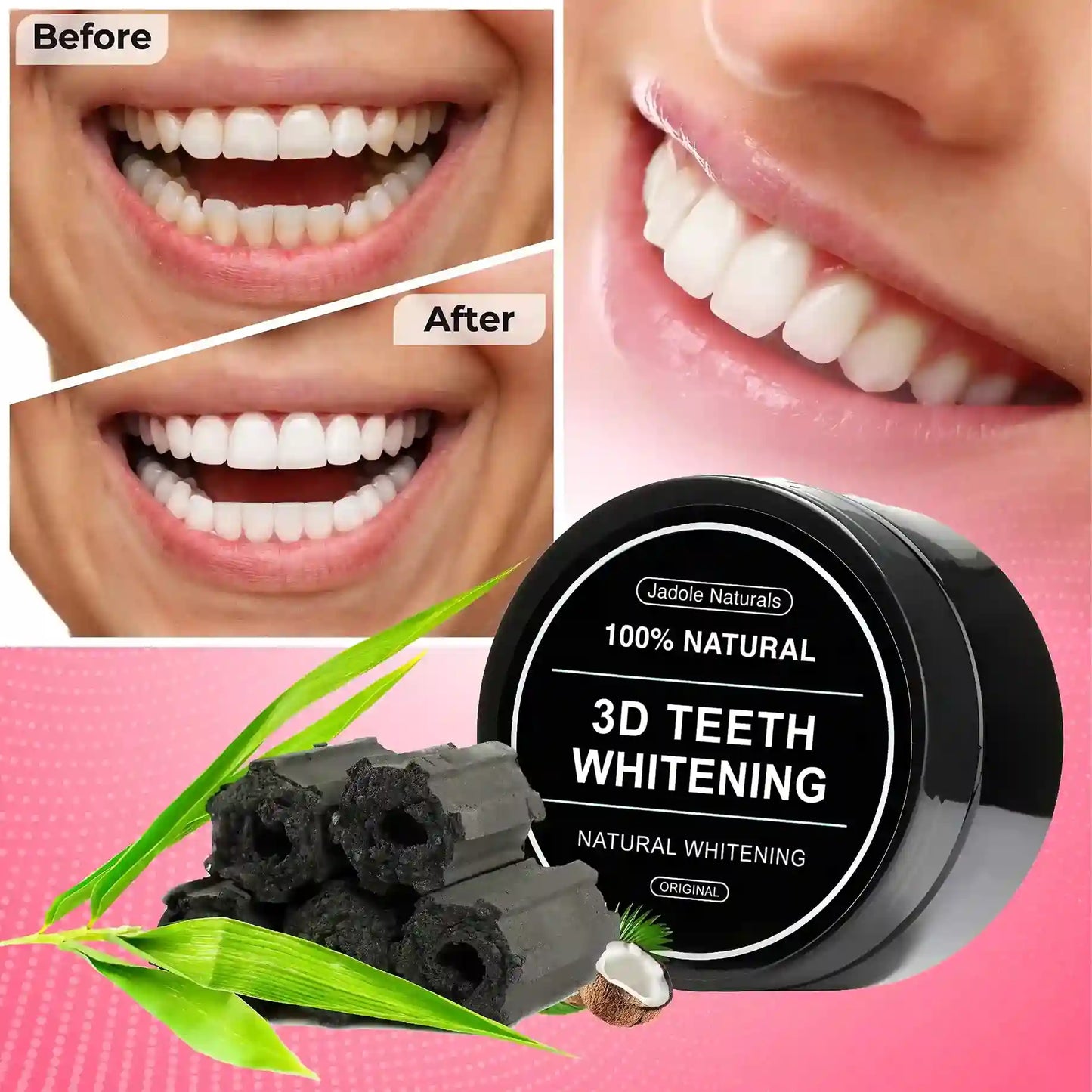 Jadole Naturals Organic Charcoal Teeth Whitening Coco Nut Powder 30g
