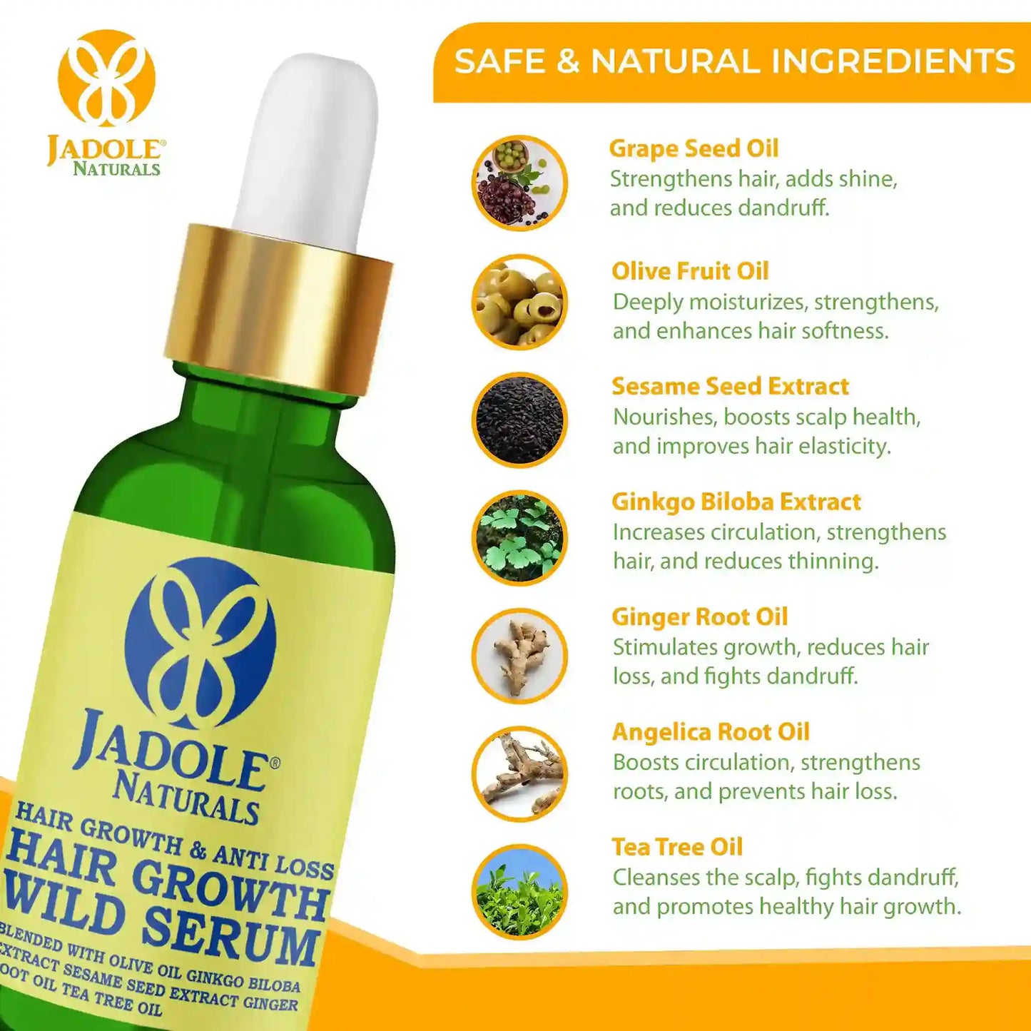 Jadole Naturals Botanical Hair Serum Growth Treatment  with Angelica Oil 30ml