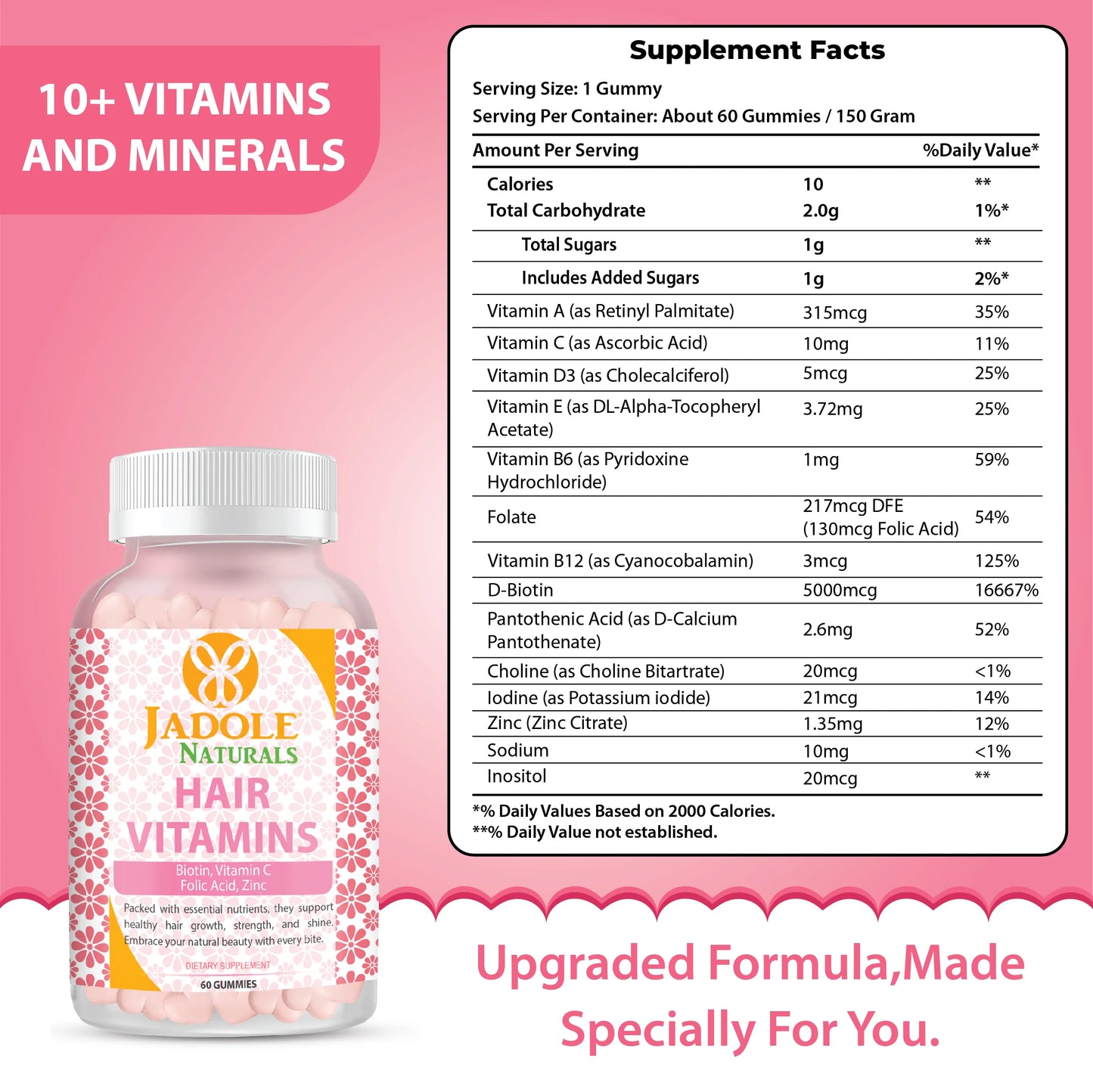فيتامينات الشعر جادول ناتشورالز، 60 علكة مع فيتامين سي والبيوتين وحمض الفوليك