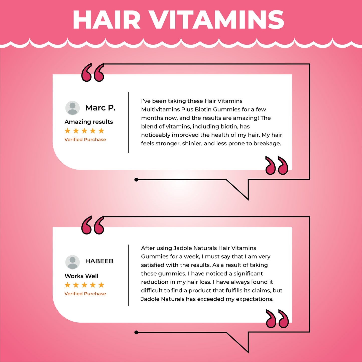 Jadole Naturals Hair Vitamins 60 Gummies with Vitamin C, Biotin & Folic Acid