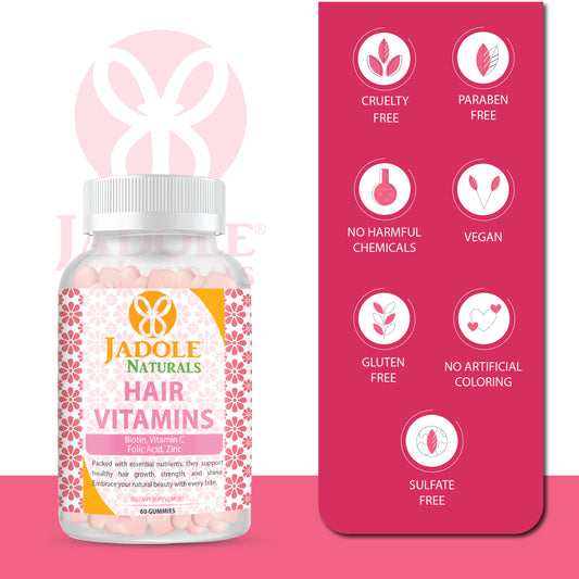 Jadole Naturals Hair Vitamins 60 Gummies with Vitamin C, Biotin & Folic Acid