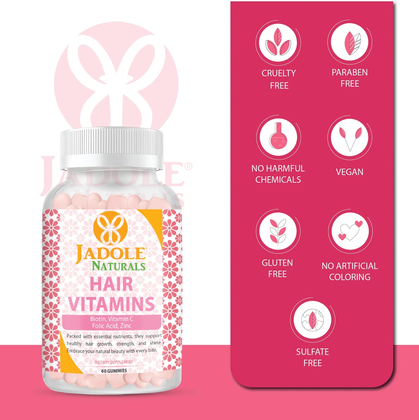 فيتامينات الشعر جادول ناتشورالز، 60 علكة مع فيتامين سي والبيوتين وحمض الفوليك