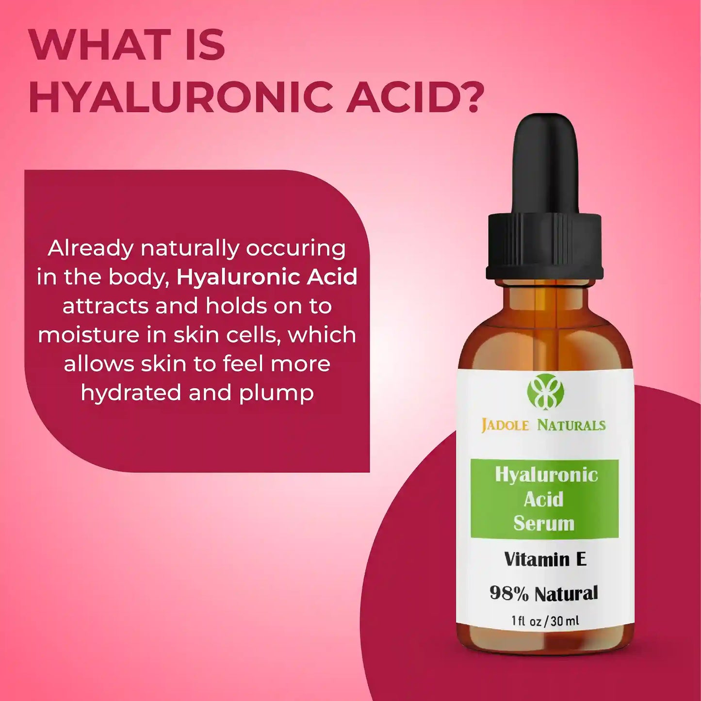 Jadole Naturals Hyaluronic Acid Serum for Face 30ml with Vitamin E